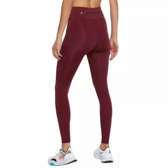 Nike Pro Stealth Burgundy Mid Rise Athletic Leggings, Full Length Size Medium - Picture 2 of 14